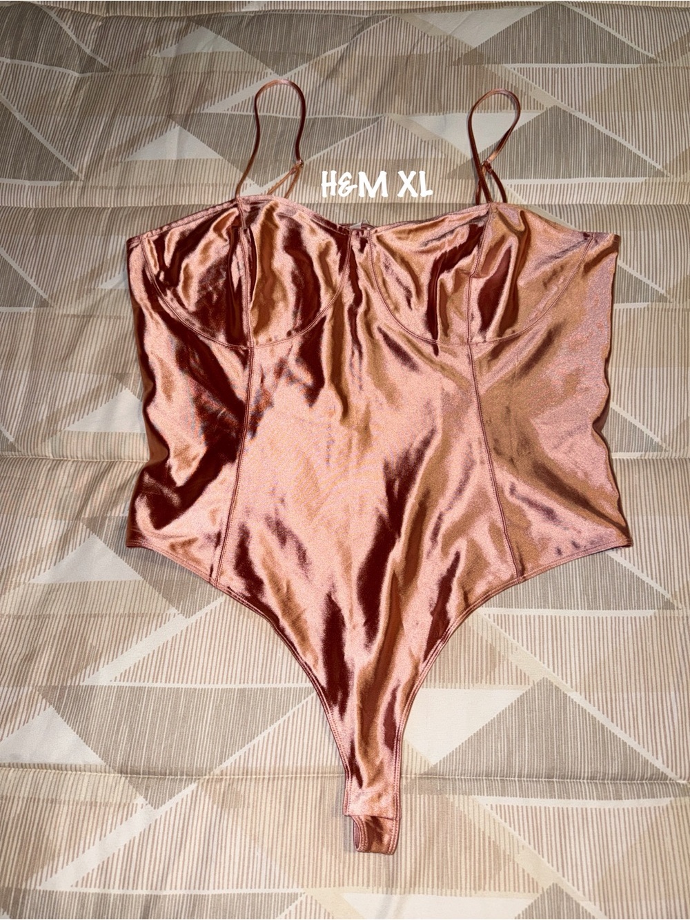 H&M Rose Gold Satin Bustier Bodysuit XL NWOT
